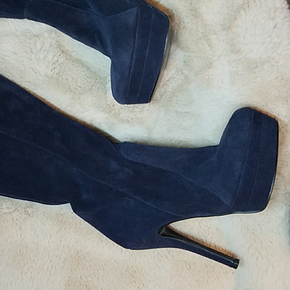 Primadonna Collection Platform Stiletto Thigh high OTK Boots Blue Suede ITALY - Picture 3 of 16